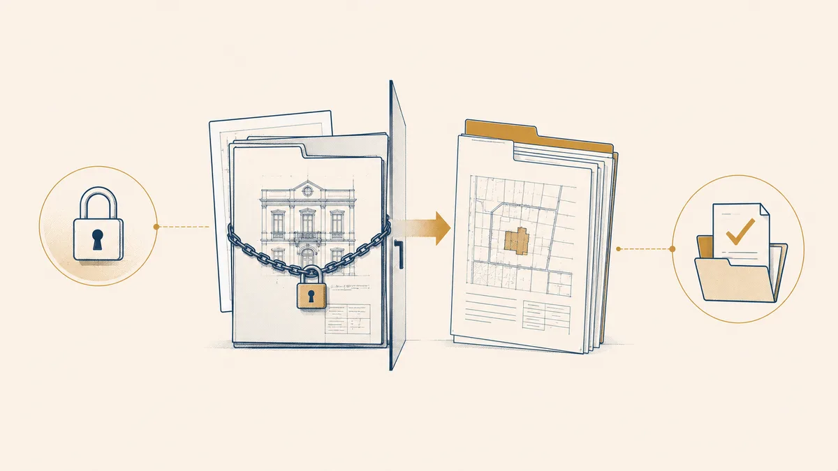 Consultazione di faldoni storici e progetti edilizi d'archivio per una pratica di accesso agli atti