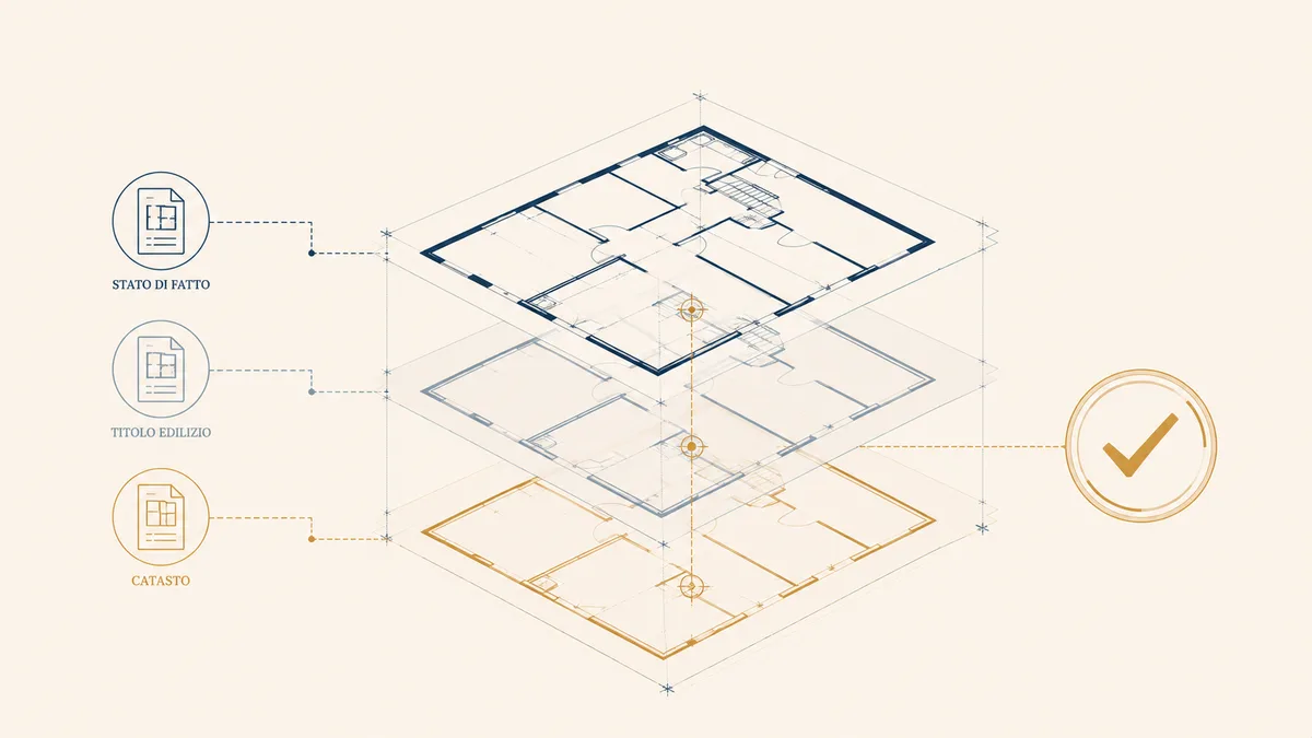 Analisi della conformità urbanistica e catastale di un immobile attraverso documenti e planimetrie d'archivio