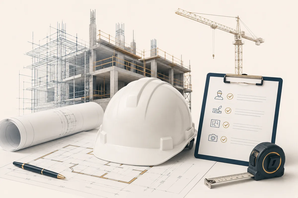 Direttore dei lavori che effettua un sopralluogo tecnico in un cantiere di ristrutturazione d'interni