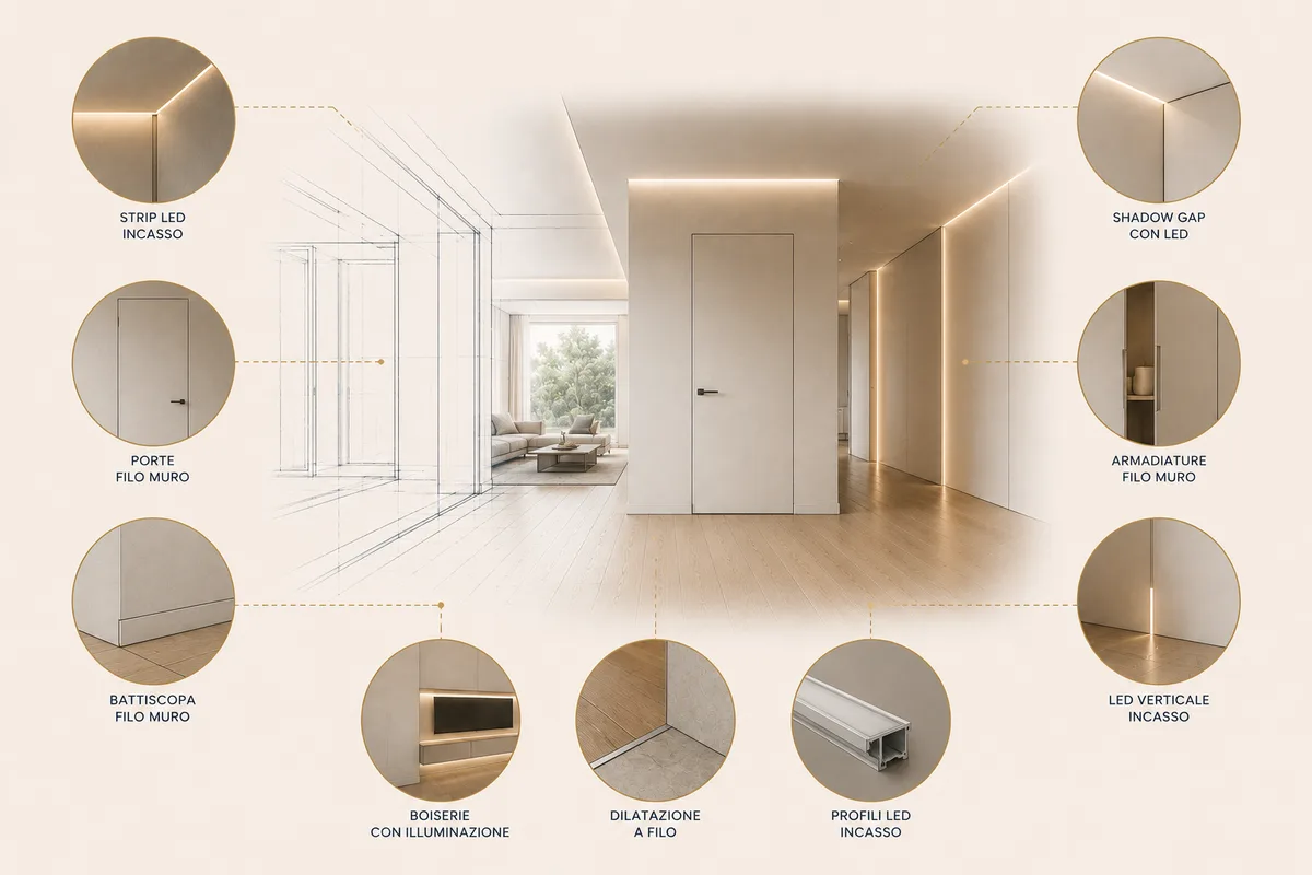 Selezione di campioni di materiali, pavimenti e finiture d'interni per una ristrutturazione