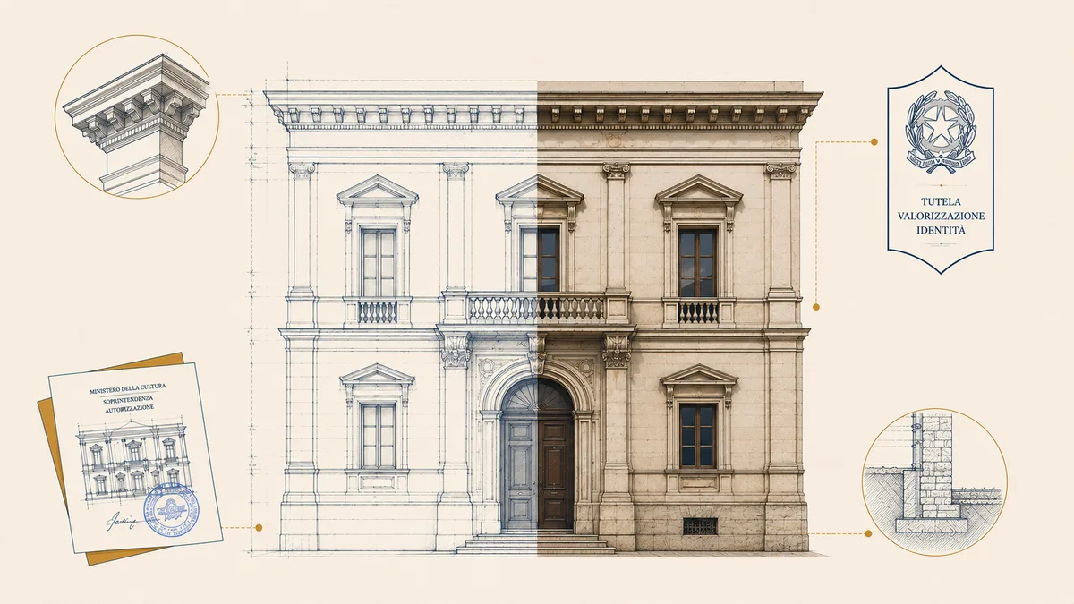 Dettaglio architettonico di un palazzo storico nel centro di Napoli sottoposto a vincolo della Soprintendenza